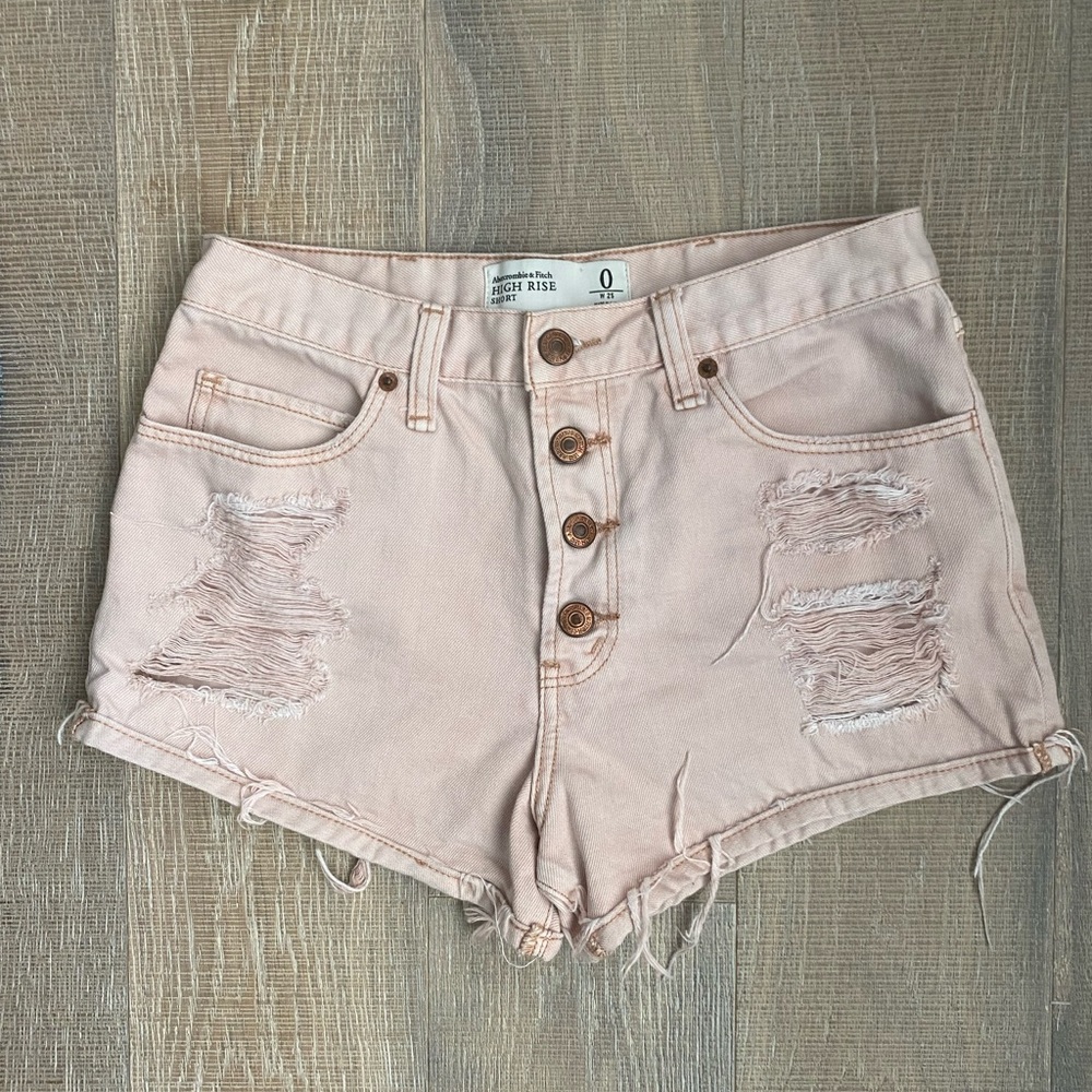 Abercrombie & Fitch Light Pink High-Waisted Distressed Jean Shorts